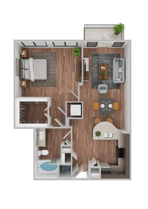 Floor plan for 1 bed, 1 bath, 762 sqft